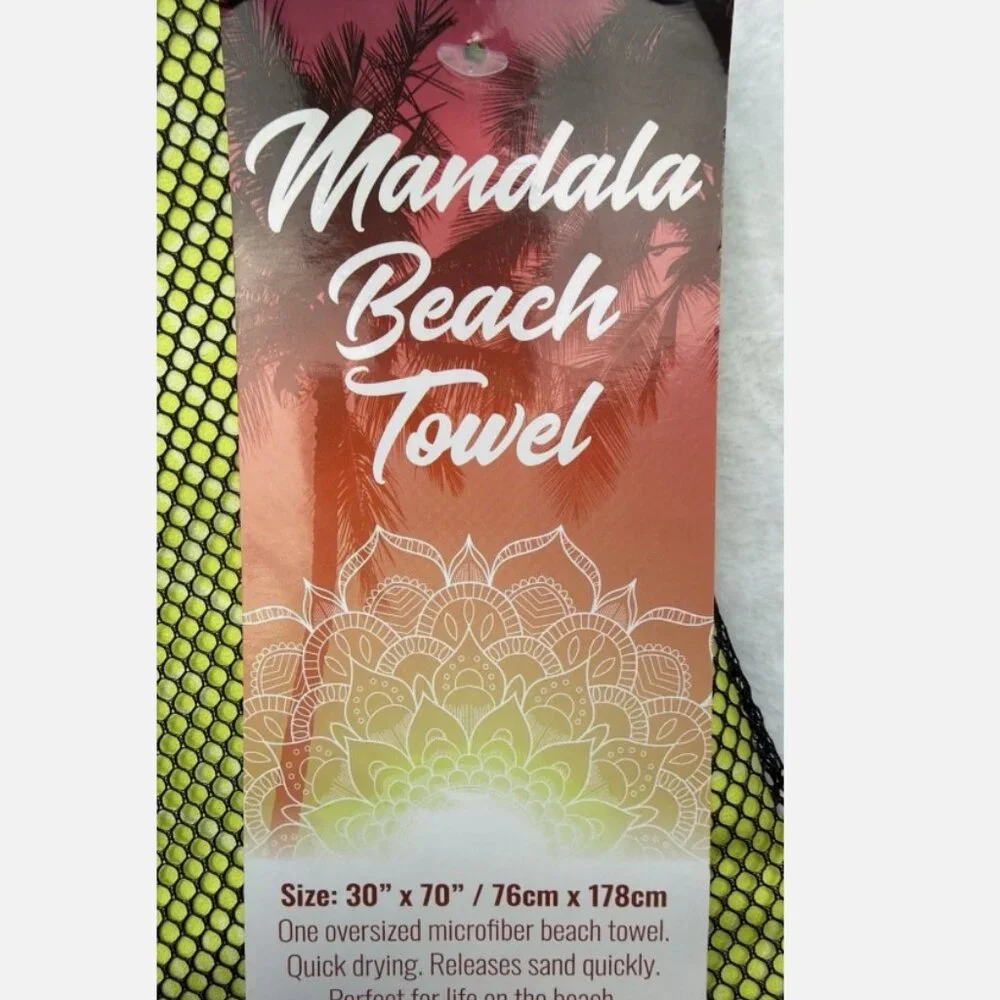 Mandala Beach Towel Oversized Microfiber Quick Dry BT-MAN3070-GR Neon Green NWT
